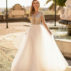 Glamorous Women's Wedding Dress with Beaded Bodice